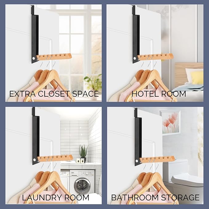 Over-The-Door Laundry Hanger - Convenient Travel Clothes Rack for Easy Drying - Ideal Laundry Hanging Rack for Travel and Home Use Collapsible Portable - 1PCS (Black)