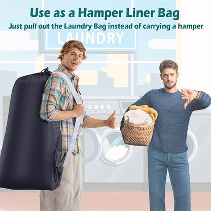 Heavy Duty Laundry Bag 2 Pack XL Nylon Laundry Bags with Straps, Washable Large Dirty Clothes Organizer with Drawstring Closure, Travel Washing Bag Fit a Laundry Hamper or Basket