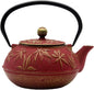 Cast Iron Teapot Tea Kettle with Stainless Steel Infuser for Stovetop Safe Coated with Enameled Interior Japanese Red Tetsubin with Maple Leaves Pattern(30.4oz/900ml)