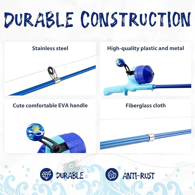 Kids Fishing Pole, Telescopic Fishing Rod, Toddler Collapsible Fishing Rod and Reel Combo with Tackle Box, Fishing Line, Bobber, and Soft Lures for Boy, Girl, Youth, Beginner, Over 4 Years Old