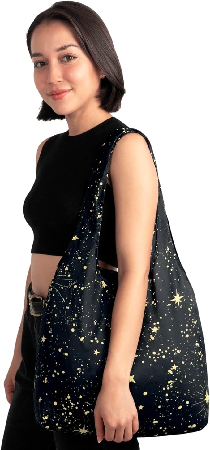 Nanobag Ultra-Lightweight Foldable Tote for Women & Men, Reusable Grocery & Travel Bag, Packable Collapsible Compact Market Essential (Standard Stars)