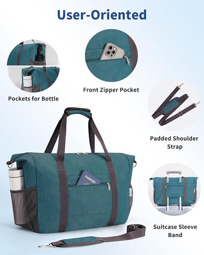 Narwey 18x14x8 Inches Travel Bag Spirit Airlines Frontier Personal Item, Travel Duffel With Wet Pocket Carry on Bag for Airplane Underseat Duffle Overnight for Women and Men (Teal)