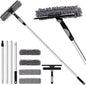 Professional 72'' Window Squeegee Cleaning Washing Tool/Kit with Extension Pole, 3 in 1 Squeegee for Window Cleaning Kit for High Window with 1 Rotatable Head 4 Interchangeable Scrubber