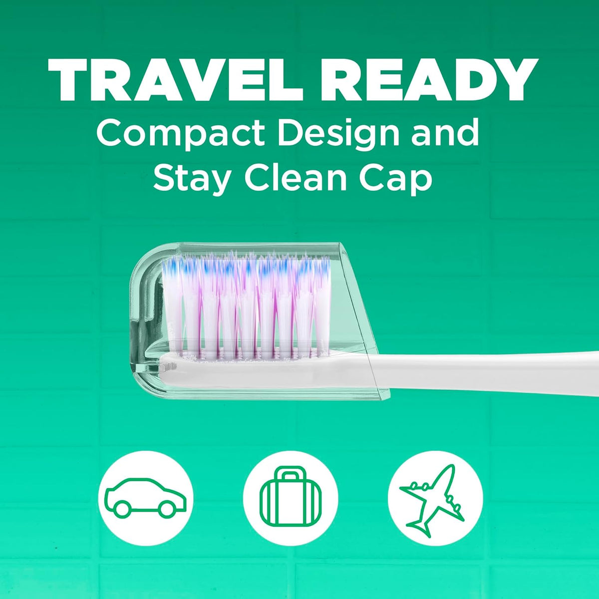 GUM Sonic Powered Toothbrush, Tapered Bristles Clean Below The Gumline, Bundle, White, 1 Handle(1ct) + 2 Refills(2ct. 1pk)