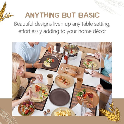 Teivio 32-Piece Kitchen Plastic Wheat Straw Dinnerware Set, Service for 8, Dinner Plates, Dessert Plate, Cereal Bowls, Cups, Unbreakable Colorful Plastic Outdoor Camping Dishes, Desert