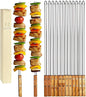 12 Pack Kebab Skewers 22 Inch Stainless Steel Grilling BBQ Skewer Reusable Barbecue Skewers Flat Stick with Wood Handle,Ideal for Koubideh Brazilian Chicken Shrimp Turkish Shish Kabob