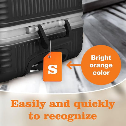 8 Pcs Luggage Tags for Suitcases, 26 Initial Letter Travel Luggage Baggage Identification Labels ID Tags Fully Bendable Tags with Stainless Steel Loop (Letter S, Colorful)