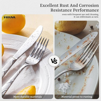 HIKAA Gift Wrap Silverware Set Stainless Steel Flatware Set for Gift, Cutlery Set for Present (60, Flower)