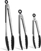 COOK WITH COLOR Stainless Steel Silicone Tipped Kitchen & BBQ Tongs Set, 3 Pc. Tongs, Black