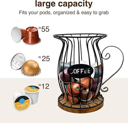 Coffee Pods Holder Organizer, Large Capacity Nespresso Storage and Organization Creamer Container Basket for Kitchen Counter Countertop Office Kpop Desktop Stand organizador de cafe (Circular Grid)
