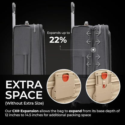 Briggs & Riley 29" Large Expandable Spinner - Checked Luggage for Travel, Suitcases with Wheels, Softside Rolling Bag for Men & Women, Self-Repairing Zipper - Baseline Collection, Steel Gray