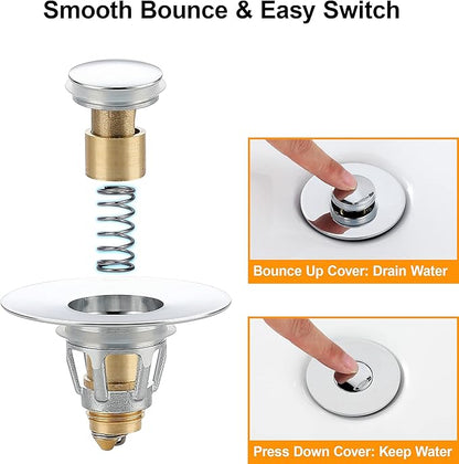Bathroom Sink Stopper - for 1.25" Standard Drain Holes, Pop Up Sink Strainer, Bullet Core Push Type Stainless Steel Plug