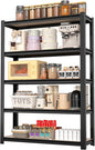 WORKPRO House 3000lbs 5-Tier Shelving Unit, 72" H Adjustable Storage Shelves, Boltless Book Shelf, Shelf Organizer for Kitchen, Living Room, Bathroom, Wood Grain Pattern, Waterproof Board, Black