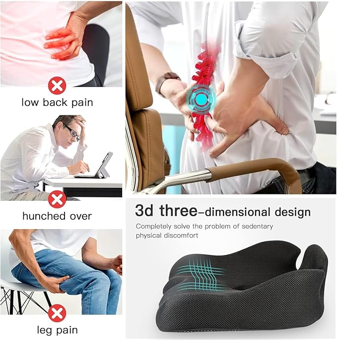 Benazcap X Large Memory Seat Cushion for Office Chair Pressure Relief Sciatica & Tailbone Pain Relief Memory Foam Firm Coccyx Pad for Long Sitting, for Office Chair, Gaming Chair and Car Seat Upgrade