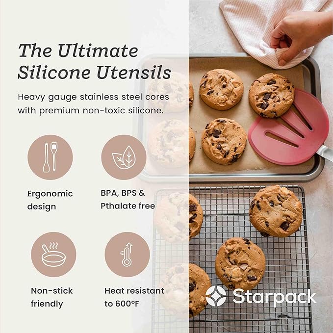 Starpack 'Flex & Flip' Flexible Silicone Turner Spatula (Wide) - High Heat Resistant Spatulas for Cooking Egg 600°F - Silicone Pancake Turner Spatula, LFGB Grade Non Stick Rubber Kitchen Utensils