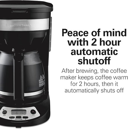 Hamilton Beach 12 Cup Programmable Drip Coffee Maker, Brew Options, Glass Carafe (46299), Black with Stainless Accents
