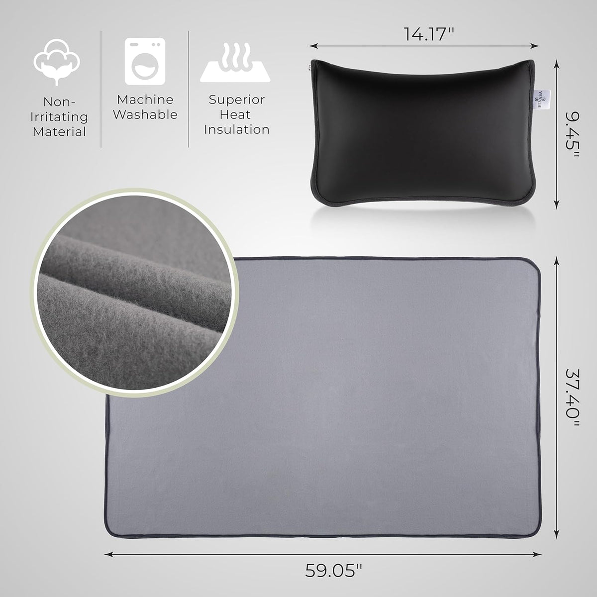 Elvasa Travel Blanket and Pillow Set – Compact Lightweight Throw for Train, Car – Small, Portable Fleece – Long Flight Must Haves – Airplane Comfort Kit – Multi-Use Quillow for Travel (Black)