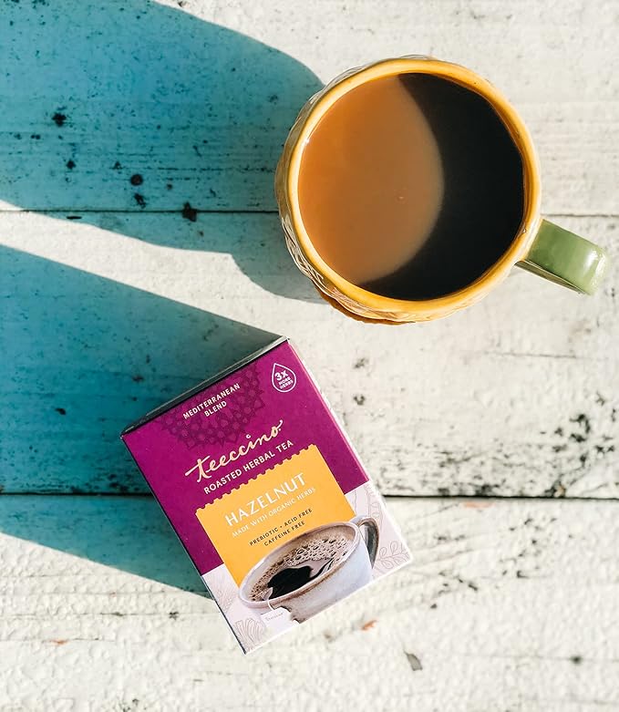 Teeccino Hazelnut Herbal Tea - Rich & Roasted Herbal Tea That’s Caffeine Free & Prebiotic for Natural Energy, 25 Tea Bags (Pack of 3)