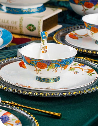 60 Pieces of 10-12 People Bone China Bowl and Plate Dinnerware Set Pomegranate