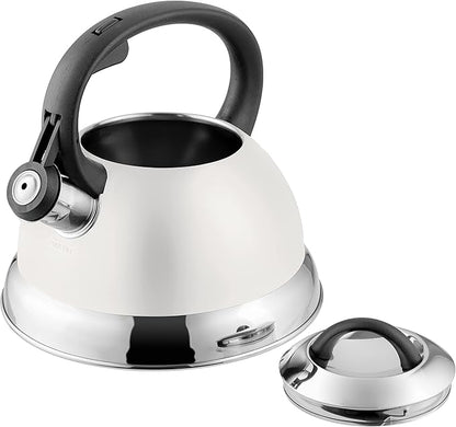Mr. Coffee Flintshire 1.75-Quart Stainless Steel Whistling Tea Kettle with Nylon Handle – Durable Stove-Top Kettle in Linen Finish