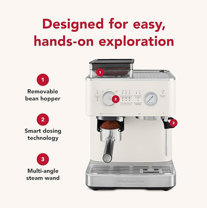 KitchenAid Semi Automatic Espresso Machine with Burr Grinder, 2.5L, KES6551PL, Porcelain White