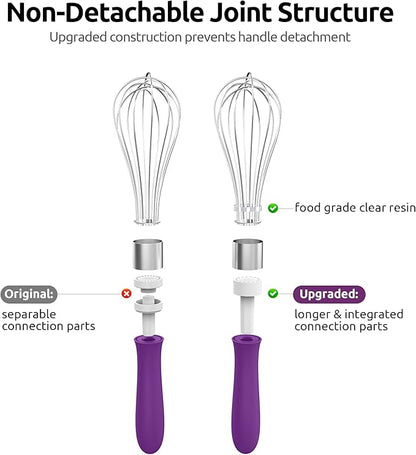 U-Taste 9" Small Egg Whisk: 18/10 Stainless Steel Kitchen Cooking Wire Balloon Wisk, Heavy Duty Metal Beater Stirrer, Manual Baking Tool with 6 Flex Wires for Hand Mixing, Blending Sauce (Purple)