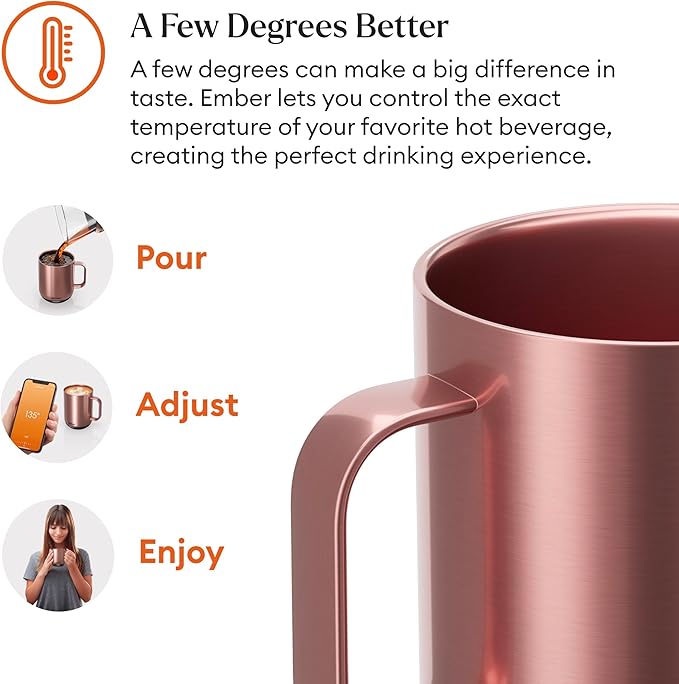 Ember Temperature Control Smart Mug 2, 10 Oz, App-Controlled Heated Coffee Mug with 80 Min Battery Life and Improved Design, Rose Gold