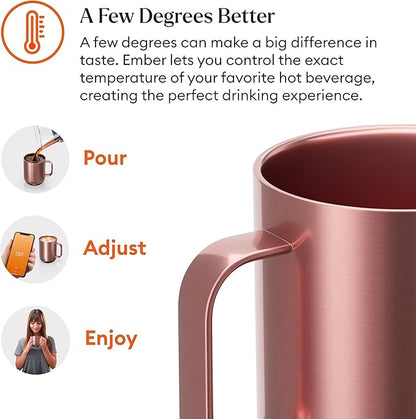 Ember Temperature Control Smart Mug 2, 10 Oz, App-Controlled Heated Coffee Mug with 80 Min Battery Life and Improved Design, Rose Gold