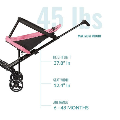 Dream On Me Lightweight and Compact Coast Rider Stroller with One Hand Easy Fold, Adjustable Handles and Soft Ride Wheels, Pink, 365-PINK