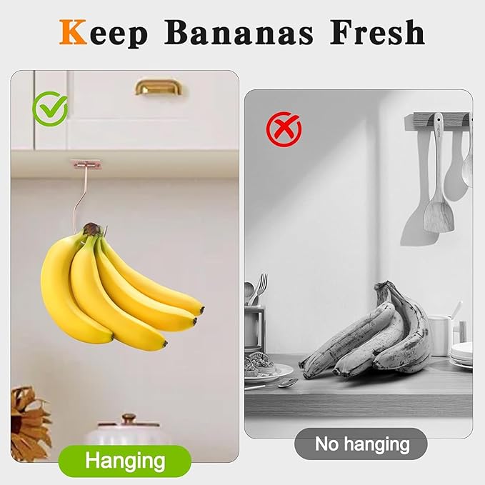 Self-Adhesive Banana Hooks, Foldable Magnetic Hanger Under Cabinet, Sturdy Metal Banana Holder for Kitchen, Space-Saving Design to Keep Bananas Fresh 3 Pieces Rose Gold