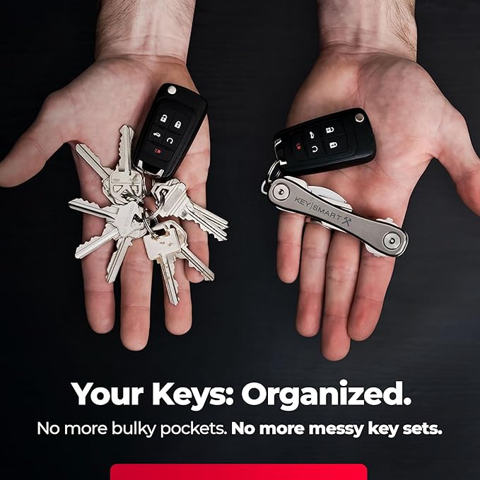 KeySmart Rugged - Multitool Key Holder for Keychain w/Bottle Opener and Pocket Clip, Organizer for Keys, EDC Keychains, Ring for Car Fobs Key Chains, Expandable (Up to 14 Keys, Titanium)