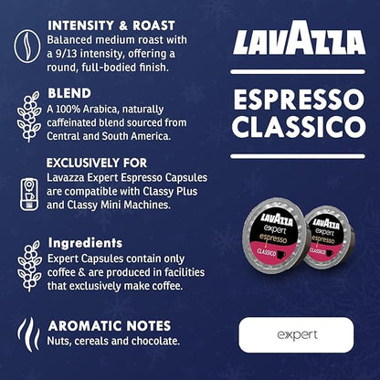 Lavazza Expert Espresso Classico Capsules – 72 Count – Medium Roast Coffee Pods Made with 100% Arabica Beans – Compatible with Lavazza Classy Mini & Classy Plus Machines