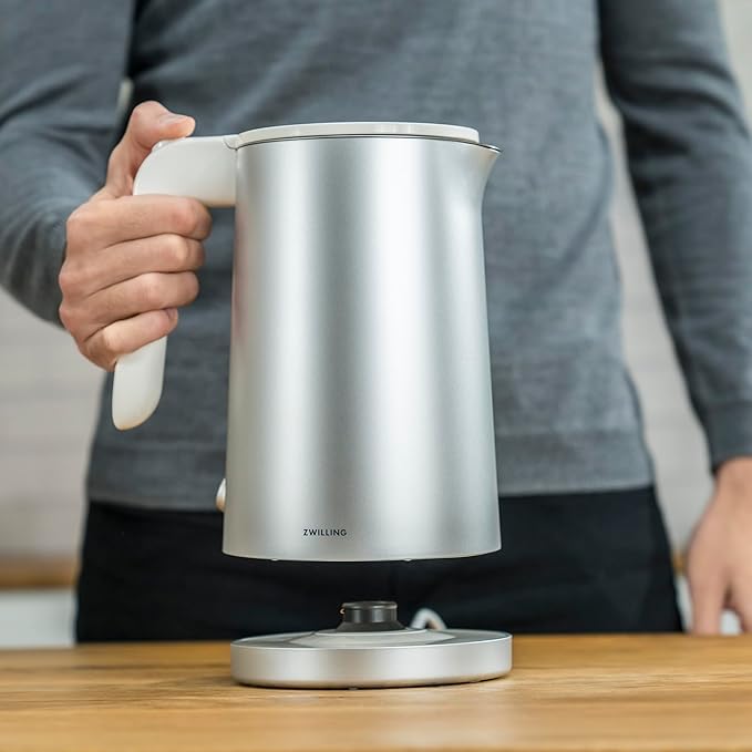 ZWILLING Enfinigy Cool Touch 1-Liter Electric Kettle, Cordless Tea Kettle & Hot Water - Silver