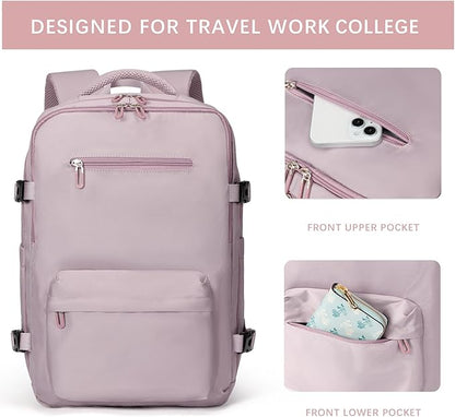 SHRRADOO Travel Laptops Backpack for Women Men, Casual Work Bag 17inch High School College Backpack Airline Approved Backpack for Hiking Business (Pink khaki)