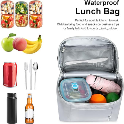 NOL Natural Organic Lifestyle Insulated Lunch Bags for Women Cooler Bag Lightweight Nylon Waterproof Lunch Box For Work (Silver, Medium(normal))