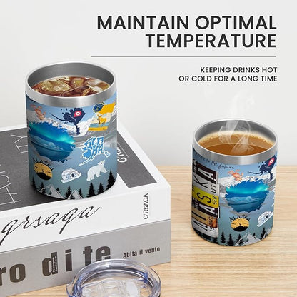 12oz Coffee Mug Alaska State Insulated Coffee Cups, United States Map Travel Mug Landmark, Birthday Gifts Cute Mugs with Lid and Straw Mothers Day Gifts