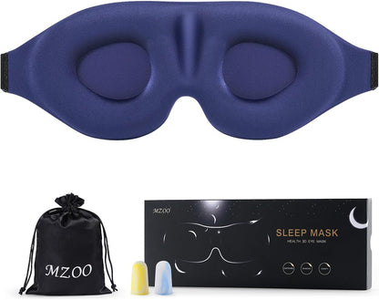 MZOO Sleep Eye Mask for Side Sleeper Men Women, Zero Eye Pressure 3D Sleeping Mask, Light Blocking Patented Design Night Blindfold, Soft Eye Shade Cover for Travel, Blue