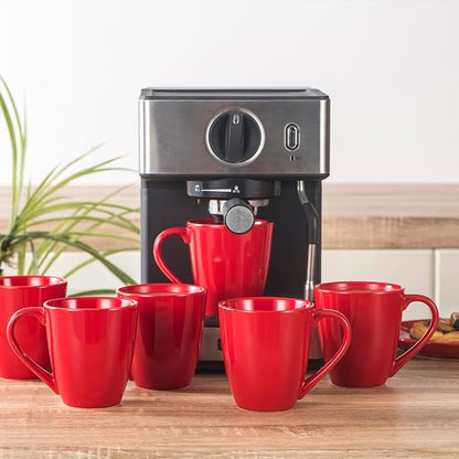 vicrays Coffee Mug Set, 12 Ounce, Ceramic Mug for Men, Women, Unique Glazed Mugs with Handle for Coffee, Tea, Milk, Cocoa, Cereal - Set of 6 Red