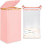 26 Gal Laundry Basket with Lid and Net Bag, Tall Laundry Hamper with Bamboo Handles, Aesthetic Dirty Clothes Bin for Laundry Room, Bathroom, Bedroom and Dorm, Pastel‌
