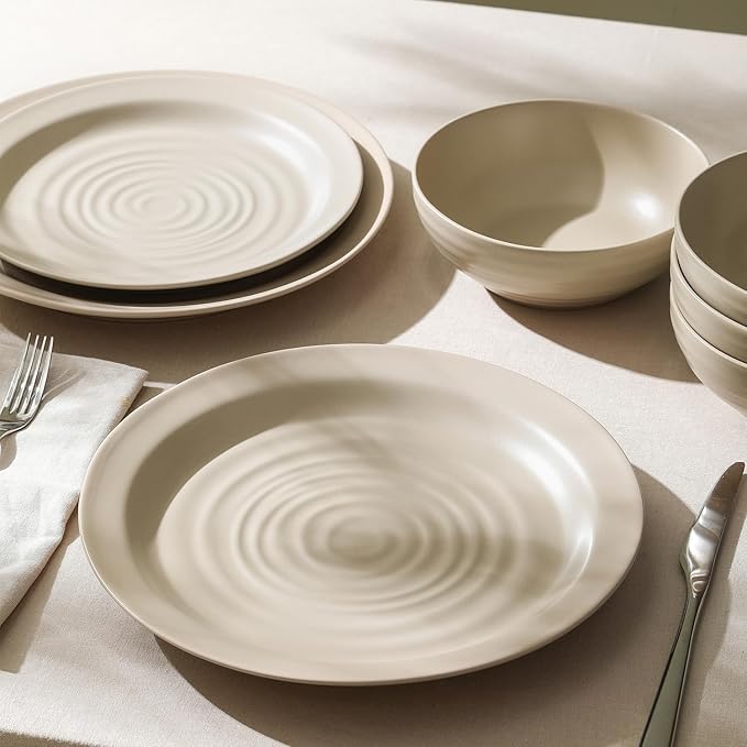Stone Lain Orbit 4-Piece Salad Plate Set Stoneware, Beige