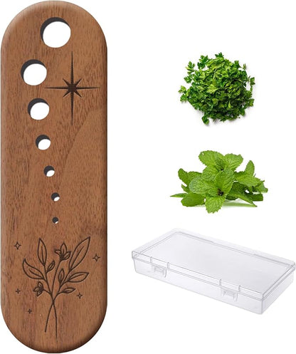 Herb Stripper Vegetable Leaf Herb Stripper Chopper Tool Handmade Wood 7 Hole Sizes Durable & Elegant Kitchen Tool with Storage Case Ideal Gift for Cooks - Black Walnut