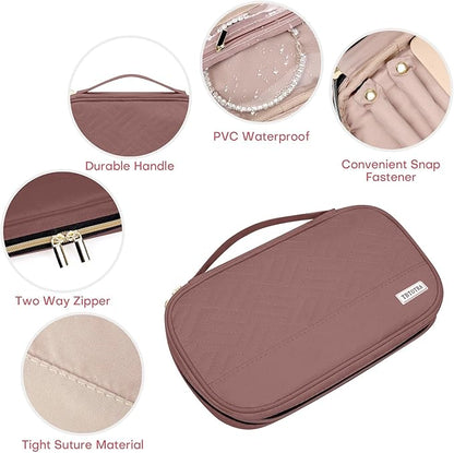 Jewelry Travel Case Organizer for Necklaces, Earrings, Rings, Bracelet, Watch, Soft Sided, Red Sandalwood