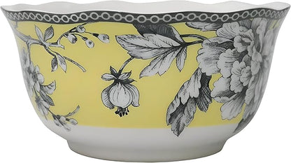 222 Fifth Adelaide 16-Piece Square Floral Dinnerware Set – Service for 4,Yellow Porcelain Plates & Bowls, for Everyday Dining & Entertainment, Microwave & Dishwasher Safe, Chip Resistant