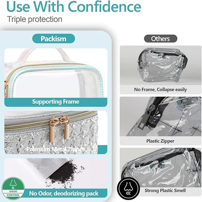 PACKISM TSA Approved Toiletry Bag - Upgrade Color-Edged Clear Makeup Bags, Clear Toiletry Bags For Traveling Fits Various Storage Needs
