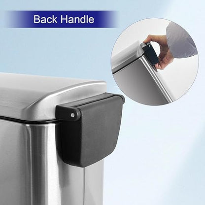 1.3 Gallon Trash Can with lid, Stainless Steel Garbage Can, Finger Proof, Pedal Trash Can for Bathroom, Bedroom, Home Office, Small Waste Bin 5 Liters, Silver