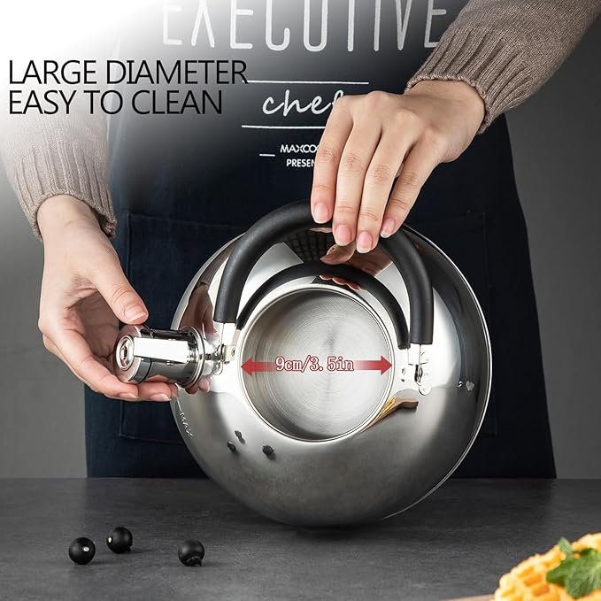 304 Stainless Steel Whistling Tea Kettle 3.17 Quart/3L Tea Pot, Suitable to Boiling Water & Tea on Induction Stove, Gas Stove Top