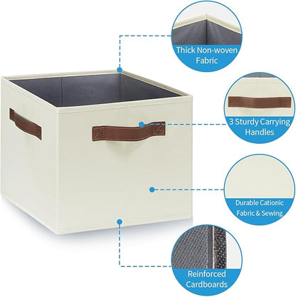 GhvyenntteS Large Storage Baskets for Shelves 6 Pack, Collapsible Fabric Storage Bins with 3 Handles, Decorative Closet Organizers and Storage bins for Clothes Blanket Beddings (Beige, 15"x11"x9.6")