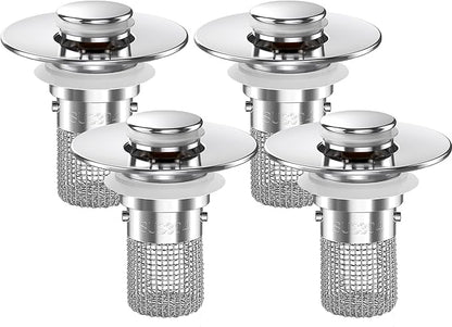 Sink Stopper Hair Catcher, Pop-up Sink Drain Strainer with Removable Stainless Steel Strainer Basket Hair Catcher, Bathroom Sink Strainer for Bathroom Sink Stopper Replacement