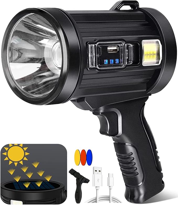 Spotlight 1000000 Lumens, 6 Modes Led Rechargeable Spotlight Flashlight As Seen