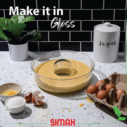 SIMAX Clear Glass Shallow (4.75”) Bundt Pan | Heat, Cold, and Shock Proof, Holds 2.1 Quarts (8.4 Cups), Made in Europe